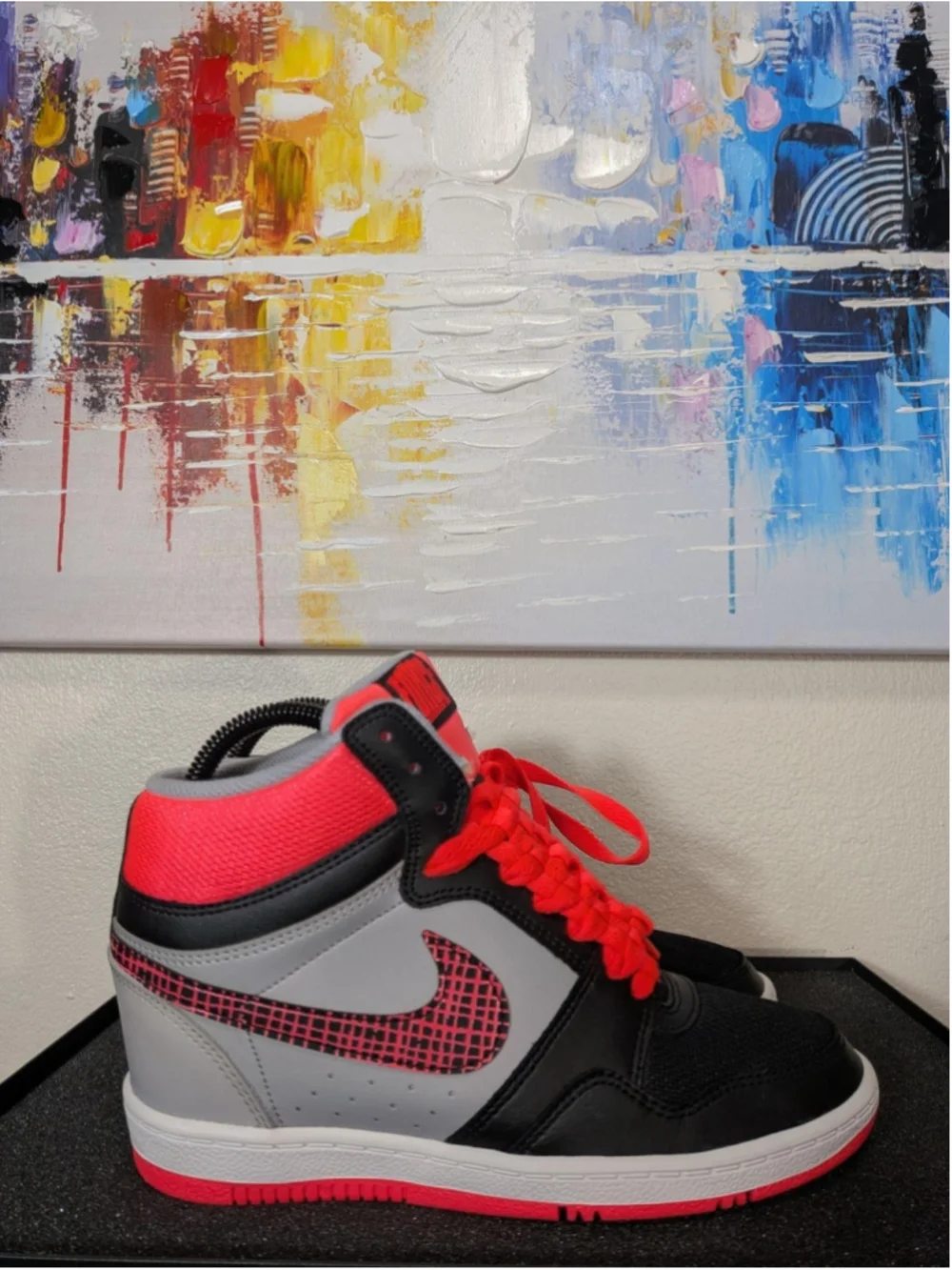 Nike Force Sky High Womens Size 8 Black Red Gray Platform Sneakers 629746-003